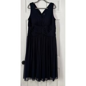 Jessica Howard Women's Navy Chiffon V-Neck Mini Pleat Dress Size 18W
